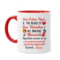 Tazza color Caro futuro papà, il tuo regalo di San Valentino è nel pancione di mamma! Personalizzato con nome bimbo o bimba! 