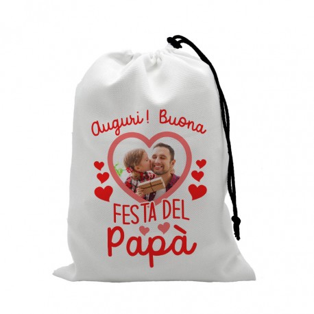  Sacchetto in Tela Auguri, Buona Festa del papà, Personalizzato con la Tua Foto nel Cuore! 