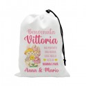 Sacchetto Benvenuta, personalizzato con nome di bimba, mamma e papà! Idea regalo primo corredino, parto, nascita, battesimo! 