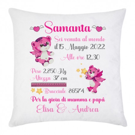 Federa per cuscino con quadretto della nascita personalizzato con nome bimbo,  dati di nascita, nomi di mamma e papà!