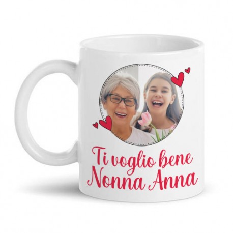 Tazza mug 11oz Ti voglio bene Nonna! Personalizzata con la tua foto nella  cornice ed il nome della nonna! Festa dei nonni!