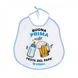 Bavaglino bavetta Buona Prima Festa del Papà, personalizzato con nome del bimbo! Cin Cin brindisi biberon latte e birra! 