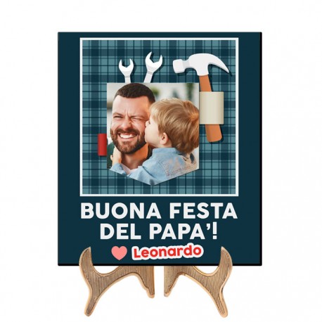 Quadretto 15x20 cm con cavalletto, cornice Papà Attrezzi personalizzabile con foto e nome! Idea regalo Festa del Papà! 