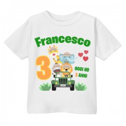 T-shirt maglietta bimbo bimba Compleanno! Personalizzata con NUMERO E NOME! Animali Safari Giungla!