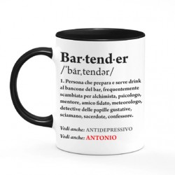 Tazza mug color nera 11oz Bartender, definizione divertente del dizionario, personalizzata con nome! Idea regalo barista, bar!