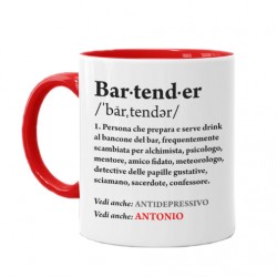 Tazza mug color rossa 11oz Bartender, definizione divertente del dizionario, personalizzata con nome! Idea regalo barista, bar!