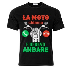 T-Shirt Maglietta Nera Uomo La moto mi chiama e io devo andare! Passione motori, motociclista!