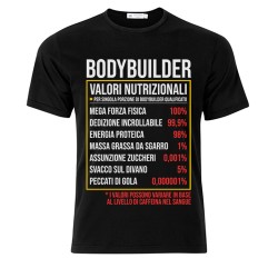 T-Shirt Maglietta Nera Uomo Bodybuilder Valori Nutrizionali divertenti, palestra gym pesi!