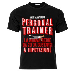 T-Shirt Maglietta Nera Uomo Personal Trainer la nuova serie da 20 a ripetizione, divertente! Personalizzata con nome!