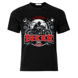 T-Shirt Maglietta Nera Uomo Biker! Personalizzata con nome e anno di nascita! Passione moto, motociclista, motocicletta!