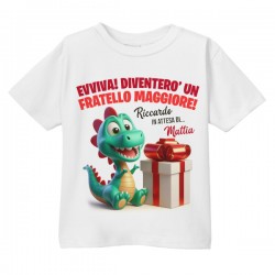 T-shirt maglietta bimbo Diventerò un fratello maggiore! Dinosaurino! In attesa di, personalizzabile con i nomi!