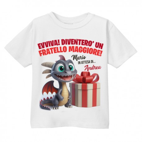 T-shirt maglietta bimbo Diventerò un fratello maggiore! Draghetto! In attesa di, personalizzabile con i nomi!