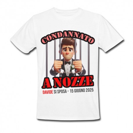  T-Shirt Maglietta Uomo Condannato a nozze, Addio al celibato divertente! Personalizzata con nome e data!