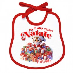 Bavaglino bimbo bimba bavetta Il mio Primo Natale! Personalizzato con il nome! Tigrotto e pacchetti!